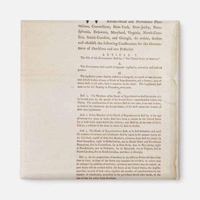 Förenade Stater-konstitutionen, 1787 Magnet (Framsidan)