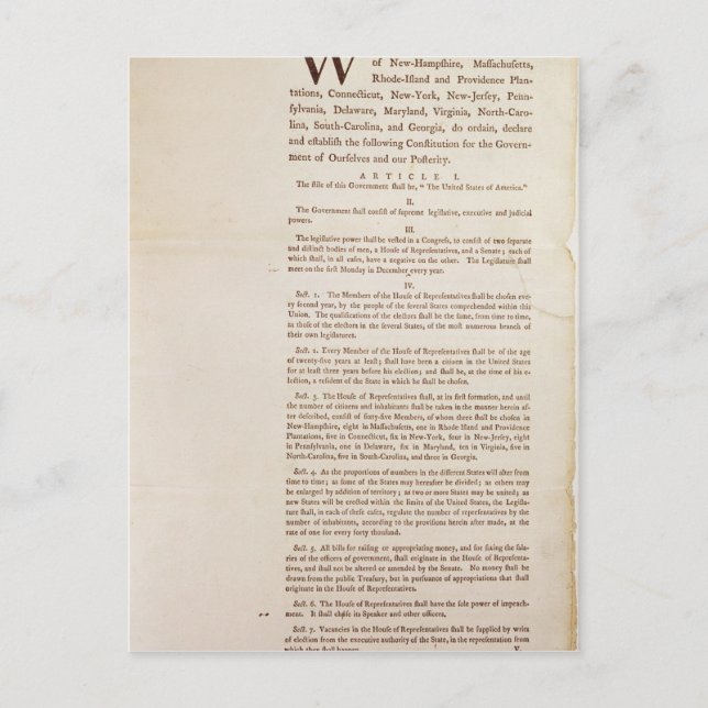 Förenade Stater-konstitutionen, 1787 Vykort (Framsida)
