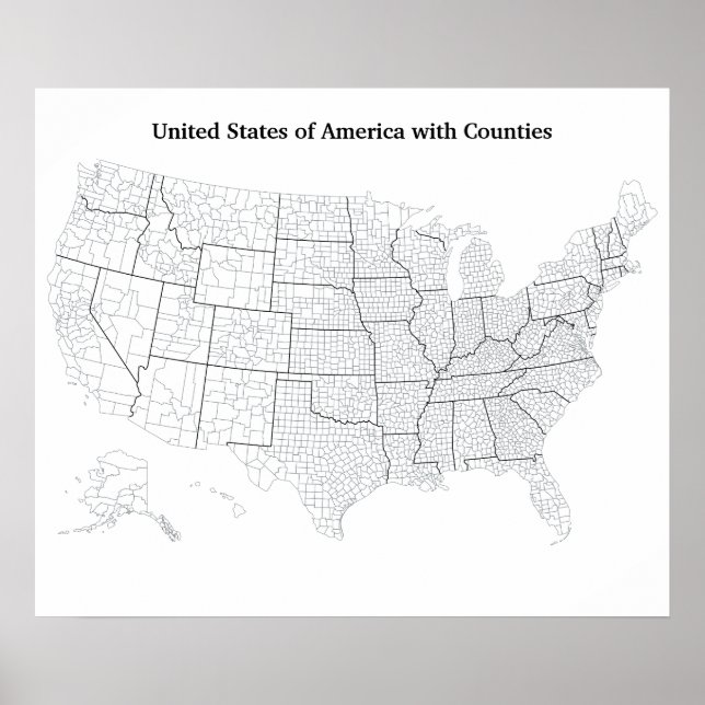 Förenade Stater med blank kontur för grevskap Kart Poster (Framsidan)