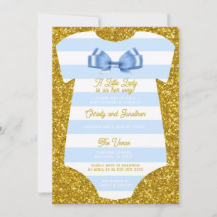 förenklad blå och vit enitard Baby Shower Inbjudningar
