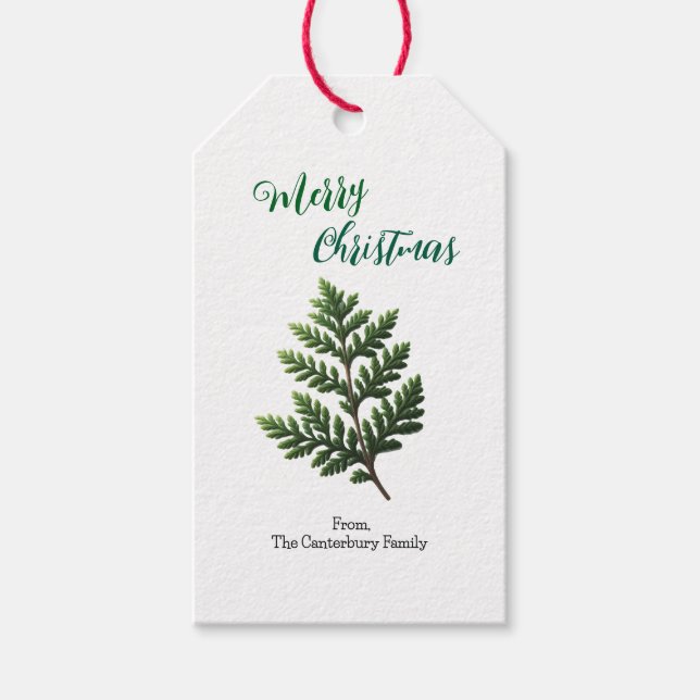 Förenklad Cedar Sprig-jul Presentetikett (Framsidan)