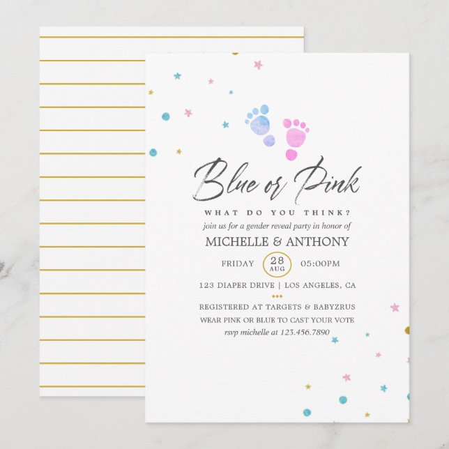 Förenklad Gender för att visa partiinbjudan Inbjudningar (Fram/baksida)