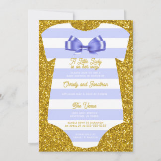 förenklad lila och vit enitard Baby Shower Inbjudningar