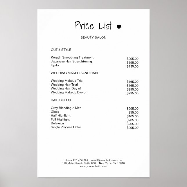 Förenklad Pris lista Poster (Framsidan)