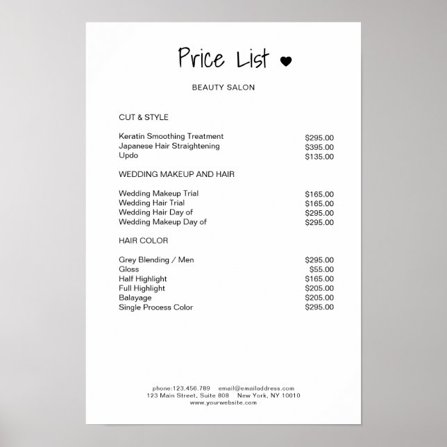 Förenklad Pris lista Poster (Framsidan)