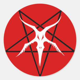 Förenklad röd Baphomet Pentagram - Runt Klistermärke
