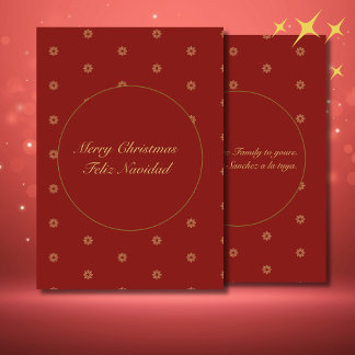 Förenklad röd och gyllene jul Bilingual Helgkort