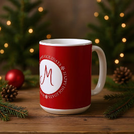 Förenklade Snöflingor Glad helg Red Monogram Kaffemugg