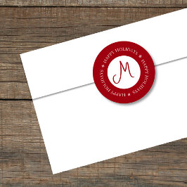 Förenklade Snöflingor Glad helg Red Monogram Runt Klistermärke