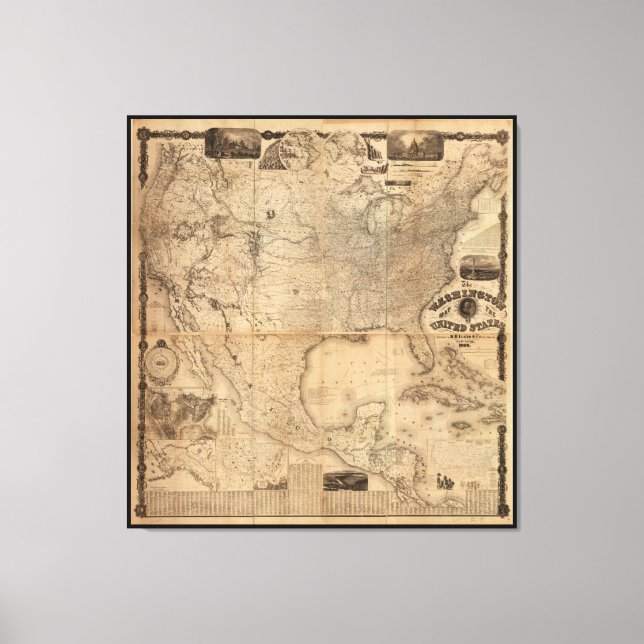 Förenta Stater:s Washington Karta (1861) Canvastryck (Framsida)