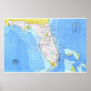" Förenta staterna: 1973 Florida detaljerad KARTA Poster