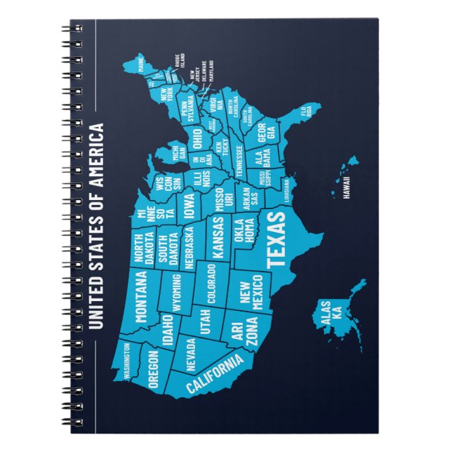 Förenta staterna Karta Teal Minimal Design Anteckningsbok (Framsidan)
