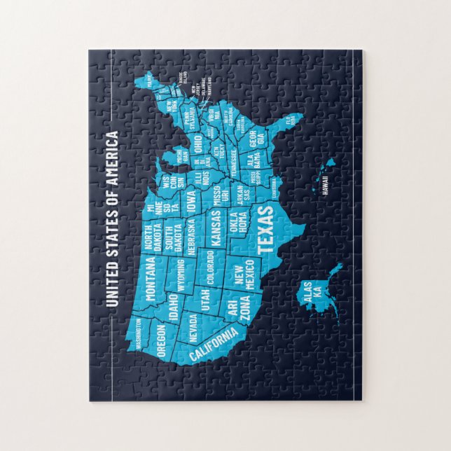 Förenta Staterna Karta Teal Minimal Design Pussel (Vertikal)