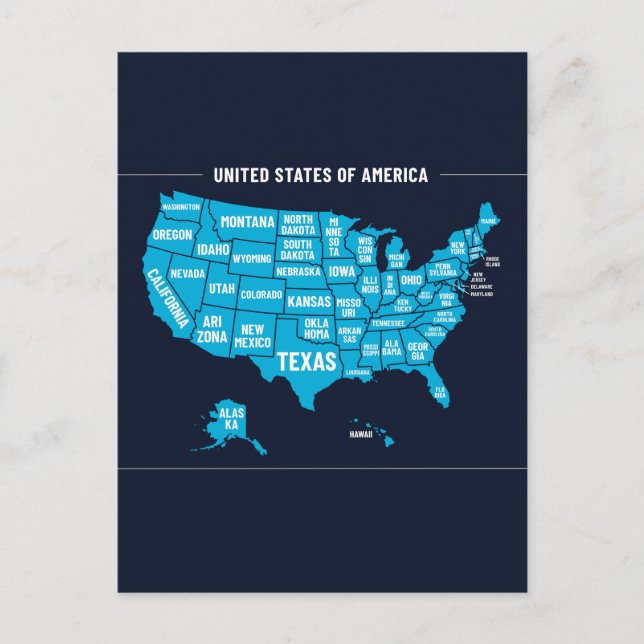 Förenta Staterna Karta Teal Minimal Design Vykort (Framsida)