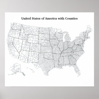 Förenta staterna med län tomt kartformat poster