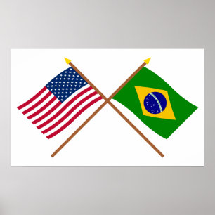 Förenta staterna och Brasilien Crossed Flaggor Poster