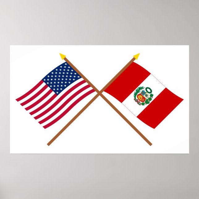 Förenta staterna och Peru Crossed Flaggor Poster (Framsidan)