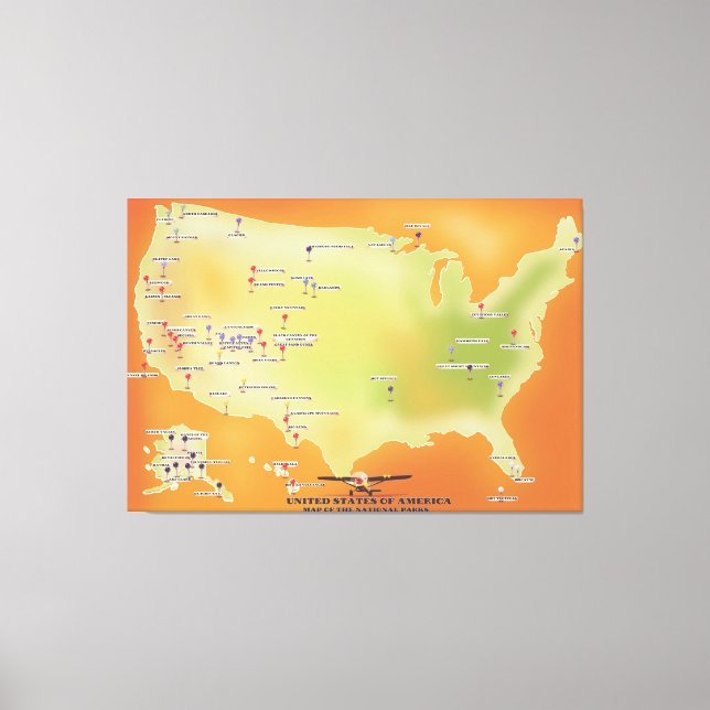 Förenta staternas amerikanska nationalparker karta canvastryck (Framsida)