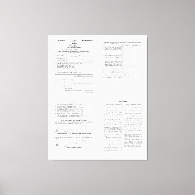 Förenta staternas första inkomstskatteformulär 104 canvastryck (Framsida)