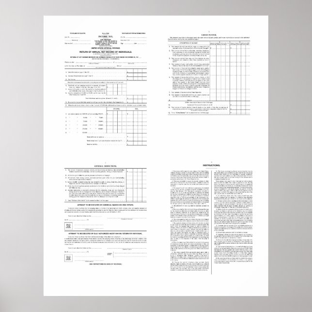 Förenta staternas första inkomstskatteformulär 104 poster (Framsidan)