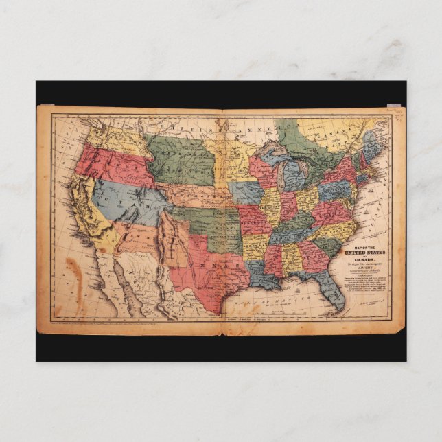 Förenta staternas karta 1853 vykort (Framsida)
