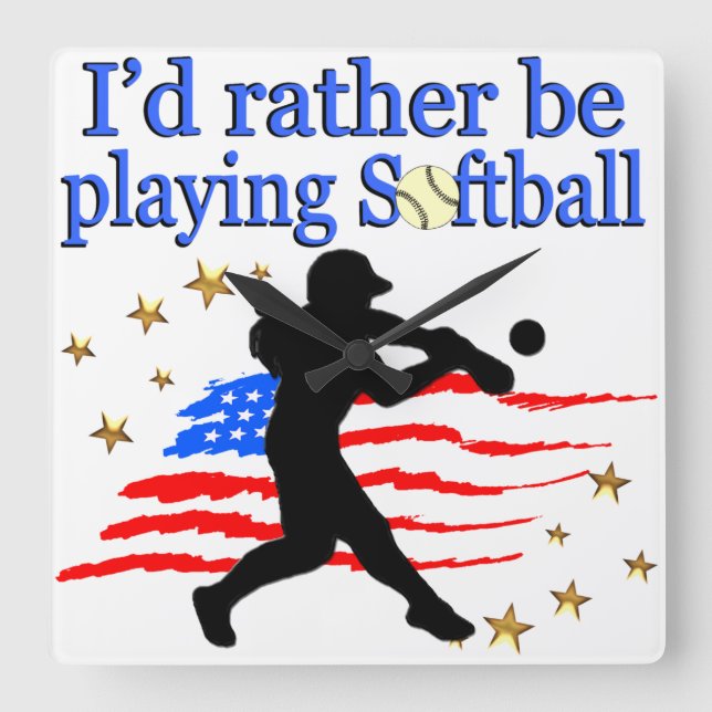 FÖRENTA STATERNAS SOFTBALL PLAYER KÄRLEK SOFTBALL  FYRKANTIG KLOCKA (Framsida)