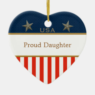 Förenta staternas stolt dotter Patriotic Heart Ra Julgransprydnad Keramik