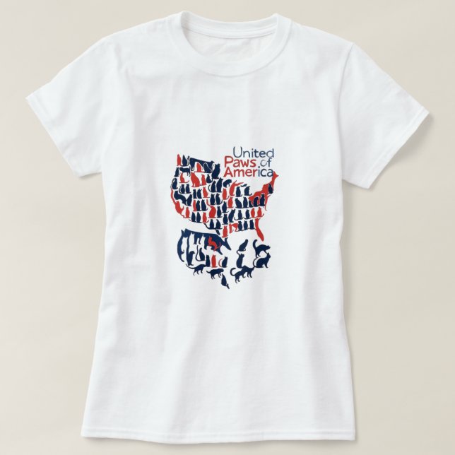 Förenta Tassar - Cat Silhouette USA Karta T Shirt (Design framsida)