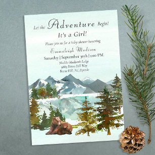 Forest Adventure Girl Rustic Bears Baby Shower Inbjudningar