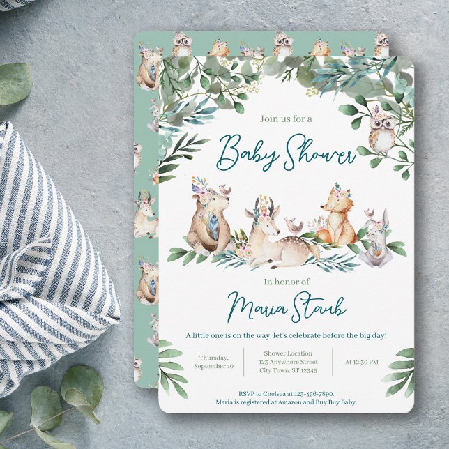 Forest Animal Woodland Baby Shower Invitation Inbjudningar (Skapare uppladdad)