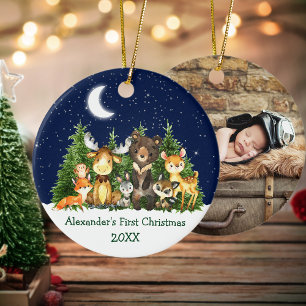 Forest Animals Baby Första jul - PHOTO BACK Julgransprydnad Keramik