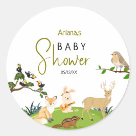 Forest Animals Baby Shower Classic Round Sticker Runt Klistermärke