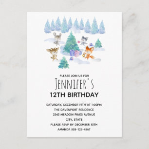 Forest Animals Dancing Around a Fir Träd Inbjudan Vykort