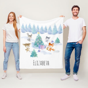 Forest Animals Dancing Around Julgran Fleecefilt