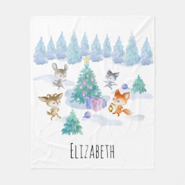 Forest Animals Dancing Around Julgran Fleecefilt