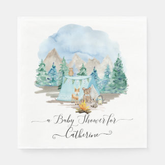 Forest Animals Deer Bear Rustic Boy Baby Shower Pappersservett