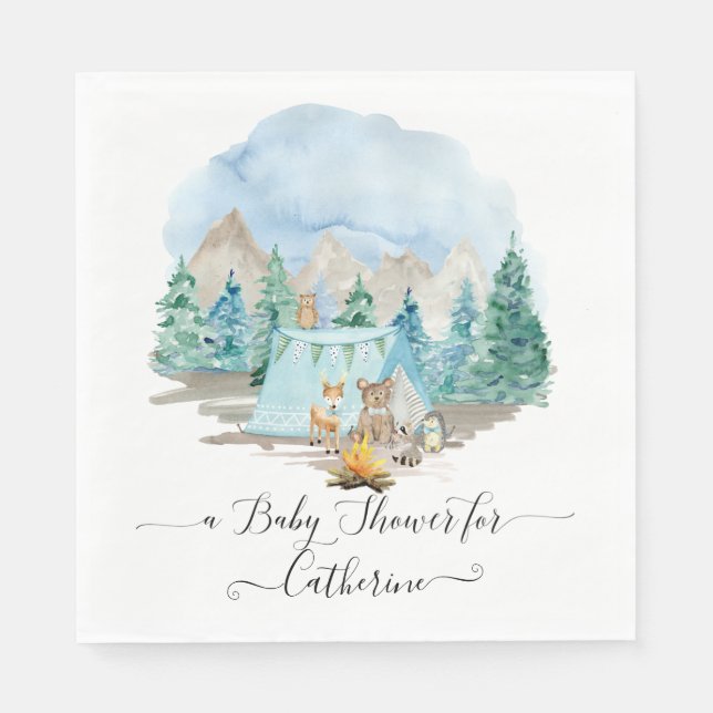 Forest Animals Deer Bear Rustic Boy Baby Shower Pappersservett (Framsidan)
