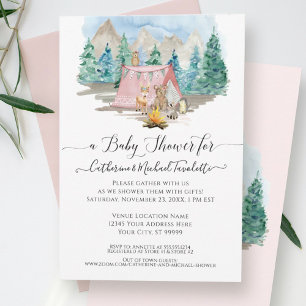 Forest Animals Hjort Bear Blommigt Girl Baby Showe Inbjudningar