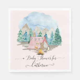 Forest Animals Hjort Bear Rustic Rosa Baby Shower Pappersservett