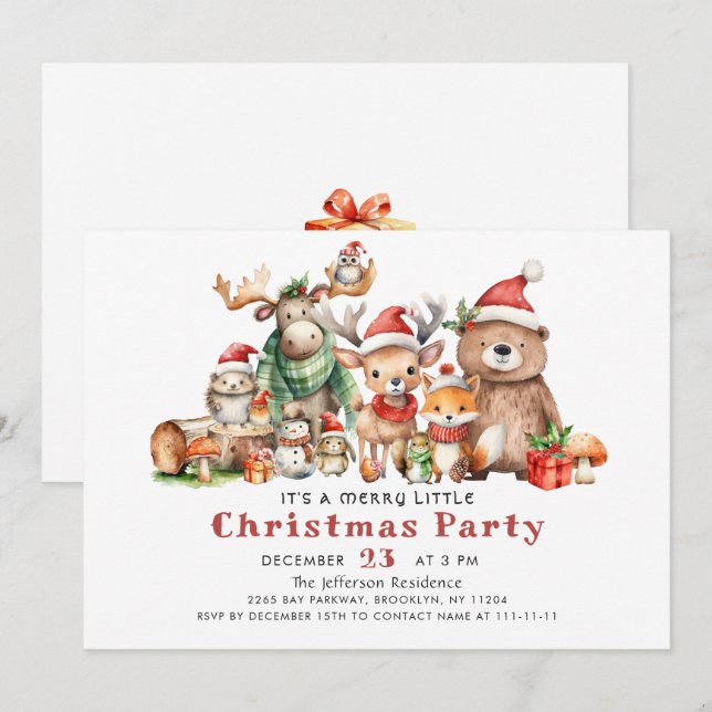 Forest Animals Merry Little jul Party Inbjudningar (Fram/baksida)