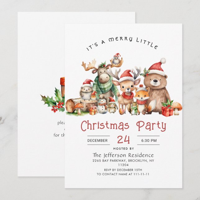 Forest Animals Merry Little jul Party Inbjudningar (Fram/baksida)