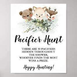 Forest Animals Nappar jagar Baby Shower-jaktskylt Poster