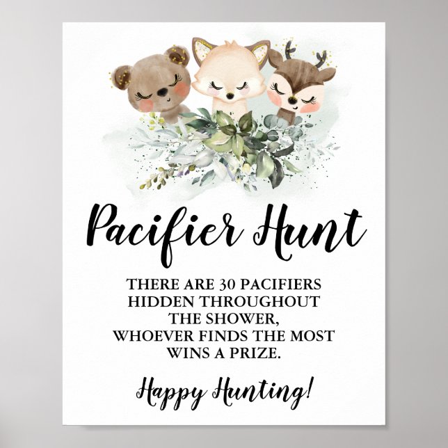 Forest Animals Nappar jagar Baby Shower-jaktskylt Poster (Framsidan)
