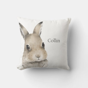 Forest Animals Rabbit Watercolor Typography Namn Kudde