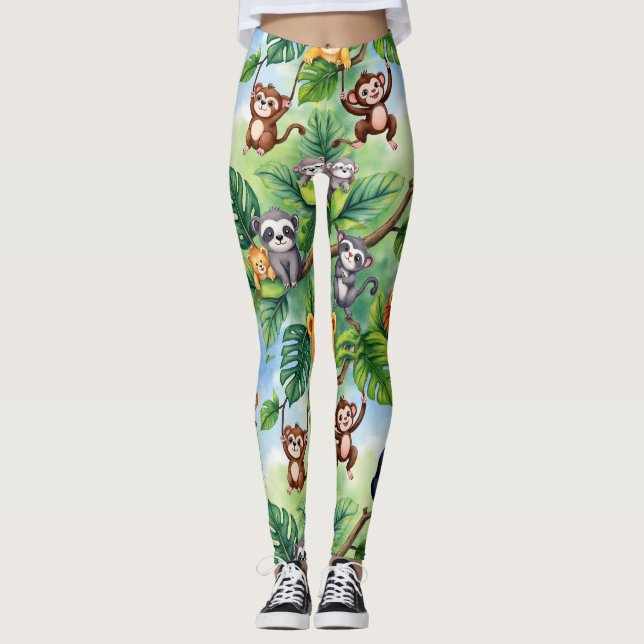 Forest Animals Seamless Mönster Leggings (Framsida)