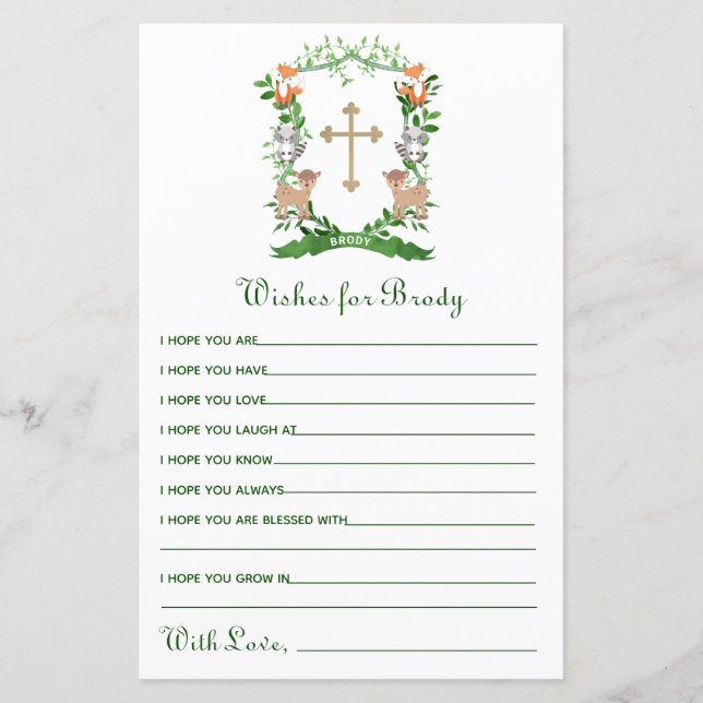 Forest Animals Vapensköld Baptism Önskemål för Bab (Framsida)