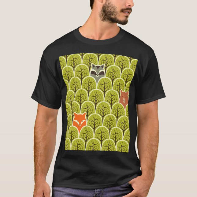 Forest Animals Vintage Mönster T Shirt (Framsida)