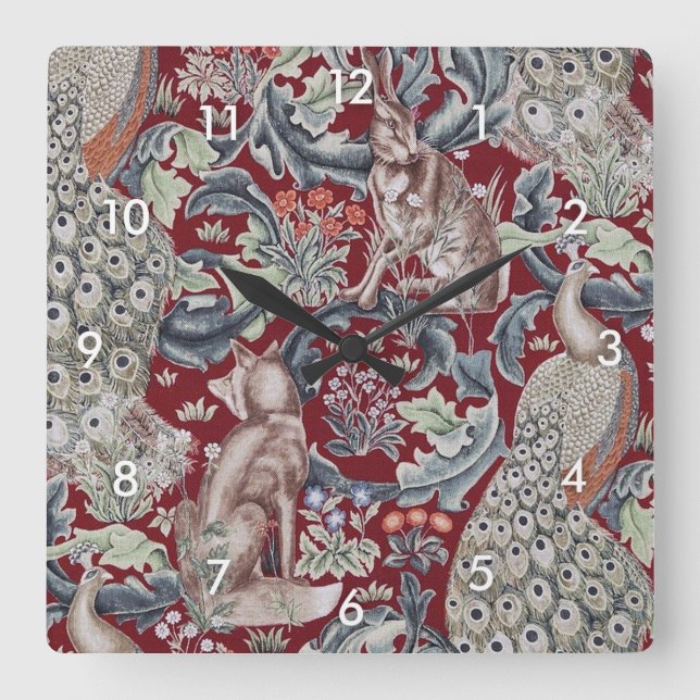 Forest Animals, William Morris Fyrkantig Klocka (Framsida)