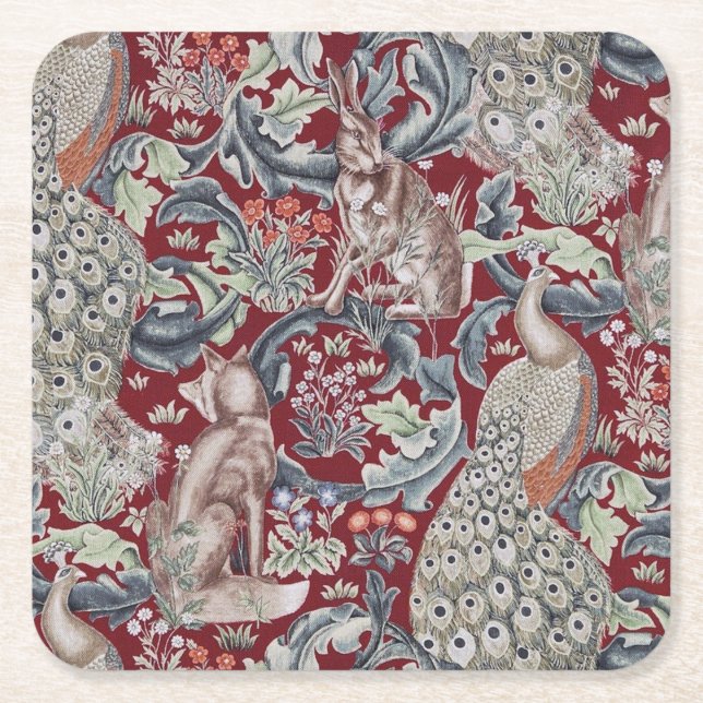 Forest Animals, William Morris Underlägg Papper Kvadrat (Framsidan)