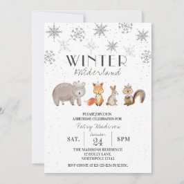 Forest Animals Winter ONEderland Birthday Inbjudningar